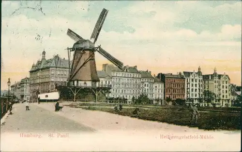 Ansichtskarte St. Pauli-Hamburg Heiligengeistfeld-Mühle 1906  (Ankunftsstempel)
