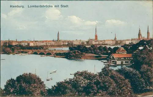 Ansichtskarte Hamburg Panorama-Ansicht Alster, Lombardsbrücke mit Stadt 1910