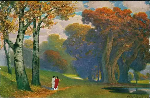 Künstlerkarte Eduard Rüdisühli Paysage   Mythologische Landschaft 1920