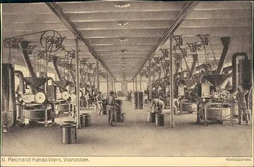 Fabrik Innenansicht Reichardt-Kakao-Werk, Wandsbek, Röstapparate 1930