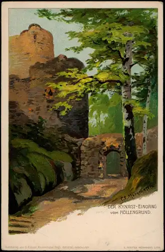 DER KYNAST-EINGANG VOM HÖLLENGRUND im Riesengebirge (Künstlerkarte) 1907