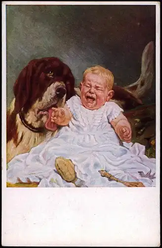 Künstlerkarte W: Simmler: Vergebliche Liebesmüh (Kleinkind mit Hund) 1910