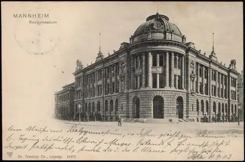 Ansichtskarte Mannheim Realgymnasium - Straßenpartie 1903