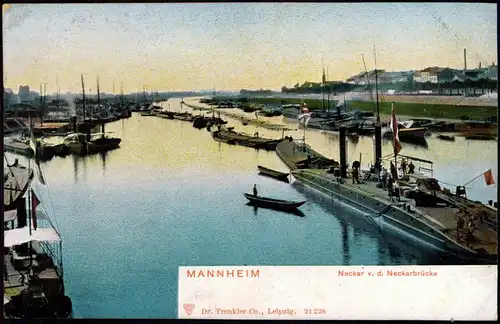 Ansichtskarte Mannheim Neckar v. d. Neckarbrücke, Dampfer Steamer 1906