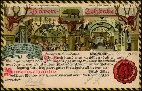 Ansichtskarte Dresden Künstlerkarte Bären-Schänke - Saal 1916