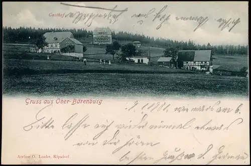 Ansichtskarte Oberbärenburg-Altenberg (Erzgebirge) Gasthof, Stadtpartie 1901
