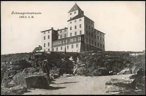 Postcard Schreiberhau Szklarska Poręba Schneegrubenbaude, Wanderer 1912