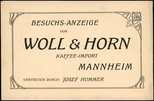 Ansichtskarte Mannheim Reklame & Werbung - WOLL & HORN KAFFEE-IMPORT 1918
