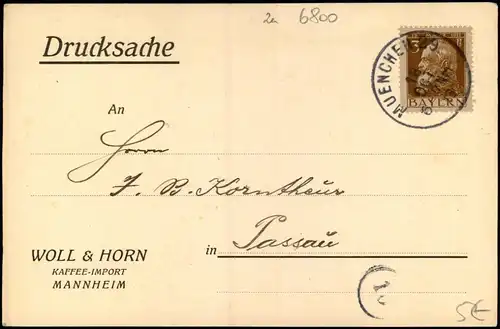 Ansichtskarte Mannheim Reklame & Werbung - WOLL & HORN KAFFEE-IMPORT 1918