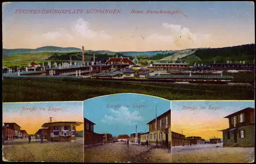 Ansichtskarte Münsingen Württemberg Übungsplatz - 4 Bild 1915  Feldpoststempel