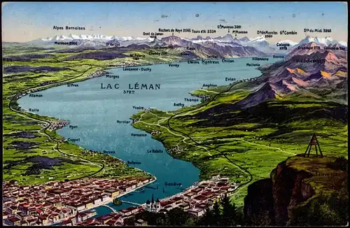 Ansichtskarte Genf Genève Genfersee (Lac Léman) - Landkarten AK 1930