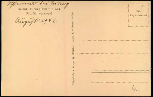 .Baden-Württemberg Schwarzwald (Mittelgebirge) Brend-Turm (1150 m ü. M.) 1942