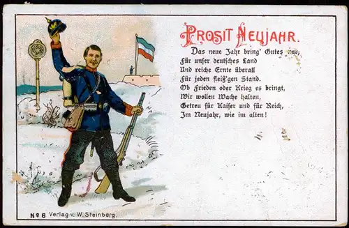 Künstlerkarte - Militär Neujahr Sylvester New Year Soldat 1911