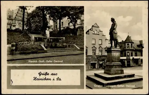 Ansichtskarte Hainichen 2 Bild: Friedrich-Gottl.-Keller-Denkmal 1956