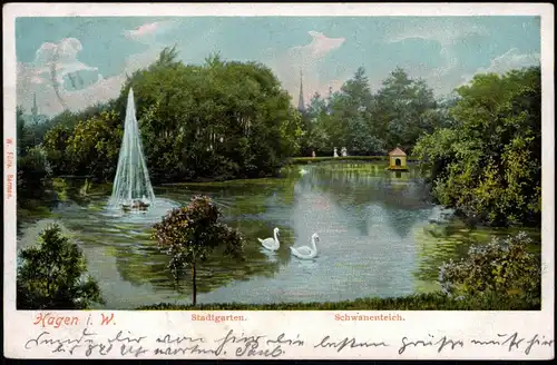 Ansichtskarte Hagen (Westfalen) Stadtgarten. Schwanenteich. 1906
