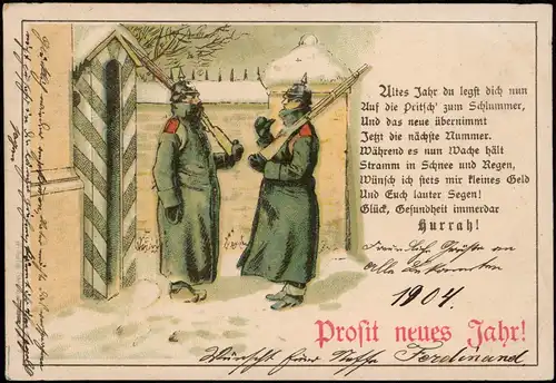 Neujahr Sylvester New Year Künstlerkarte - Militär Soldaten Wache 1903