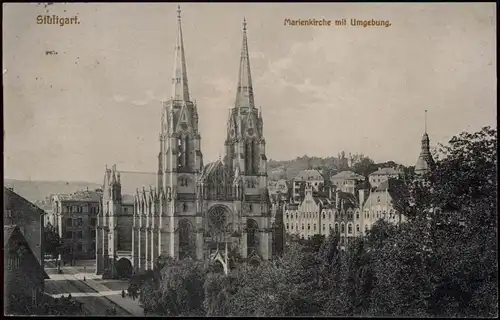 Ansichtskarte Stuttgart Marienkirche mit Umgebung. 1912