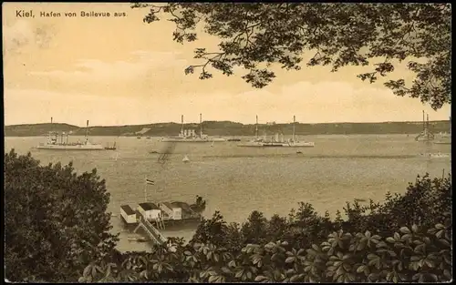 Ansichtskarte Kiel Hafen von Bellevue aus. 1913