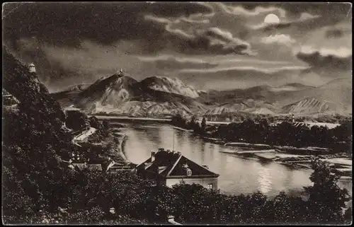 Königswinter Siebengebirge bei Mondschein 1922  gel. Ziffern 100+50 Pfg