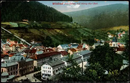 Ansichtskarte Bad Wildbad von Osten mit König Karl Bad. 1914