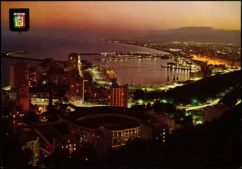 Postales Málaga Blick auf Stadt und Hafen - Abendstimmung 1992
