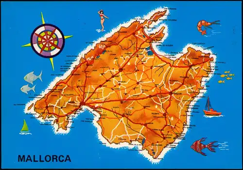 Postales Mallorca Mallorca Landkarten Ansichtekarte 1986