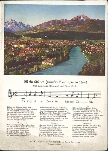 Ansichtskarte Innsbruck Stadt, Liedtext mein schönes Innsbruck 1940