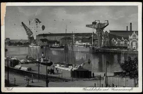 Ansichtskarte Kiel Germania-Werft, Handelshafen 1937
