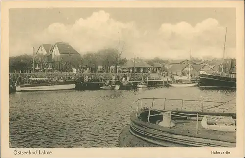 Ansichtskarte Laboe Hafen, Kiosk - Häuser 1924