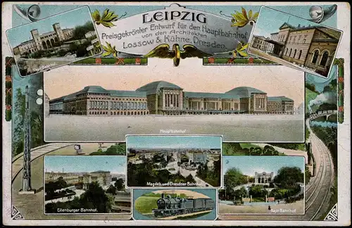 Ansichtskarte Leipzig Mehrbild: Bahnhöfe Lossow Kühne Dresden 1909