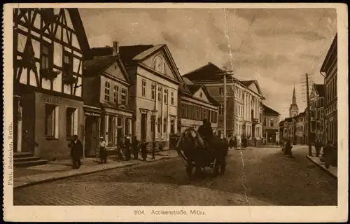 Mitau Jelgava Елгава Accisenstraße, Pferdefuhrwerk 1917  gel. Feldpoststempel