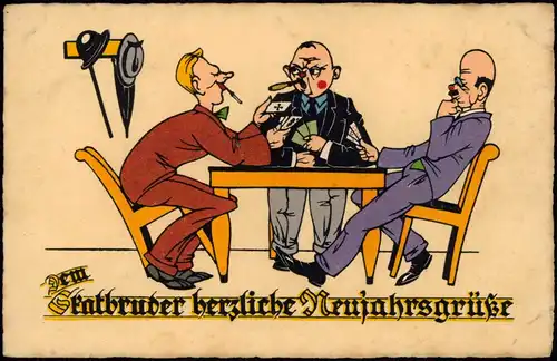 Künstlerkarten Skatspiel Neujahr Sylvester New Year Skatbrüder 1917