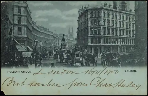 Postcard London Holborn Circus, traffic 1900  Ankunftsstempel Waltershausen