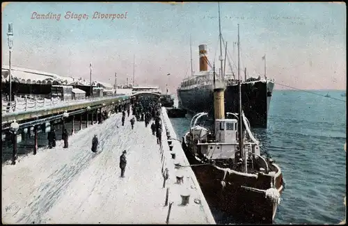 Postcard Liverpool Landing Stage, Hafen im Winter 1912