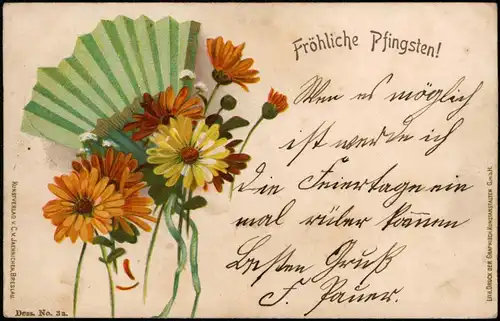 Pfingsten Fächer Blumen 1903  Bahnpost Landpost Seifersdorf Oberlausitz