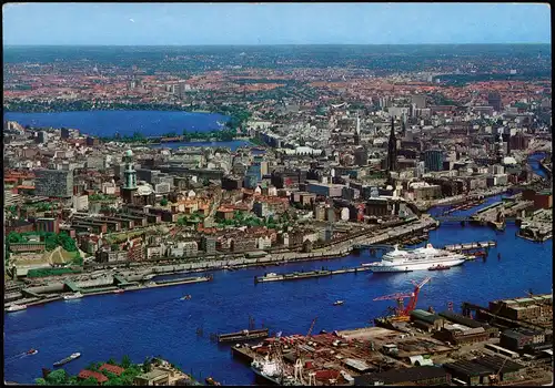 Ansichtskarte Hamburg Luftbild Panorama vom Hafen Richtung Stadt 1994