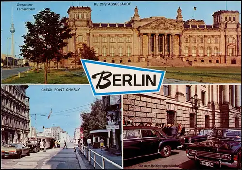 Berlin Mehrbild-AK u.a. CHECK POINT CHARLY REICHSTAGSGEBÄUDE 1960