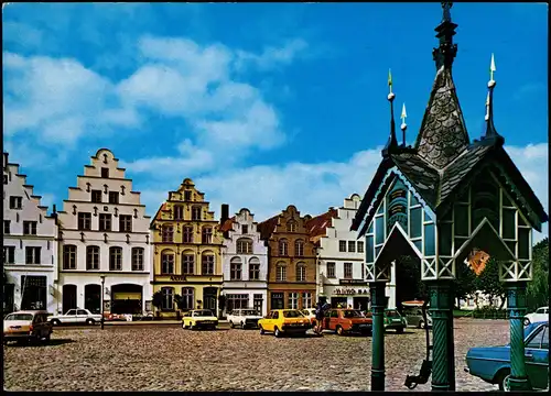 Friedrichstadt (Eider) Marktplatz mit historischen Giebelhäusern 1985
