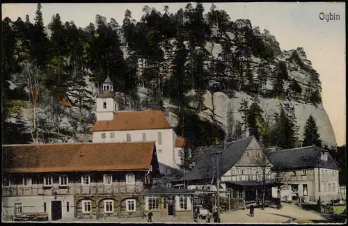 Ansichtskarte Oybin Stadtpartie, Umgebindehaus - colorierte AK 1909