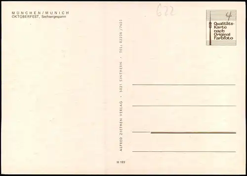 Ansichtskarte München Oktoberfest Pferde Gespann Sechsergespann 1975