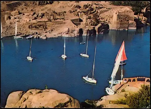 Postcard Assuan Eswan أسوان Bucht, Sailing Boats, Segelschiffe 1970