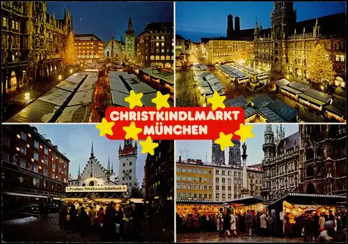 Ansichtskarte München Christkindlmarkt am Marienplatz, Mehrbildkarte 1980