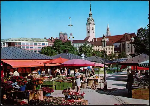 Ansichtskarte München Viktualienmarkt Marktstände Leute beim Einkaufen 1978