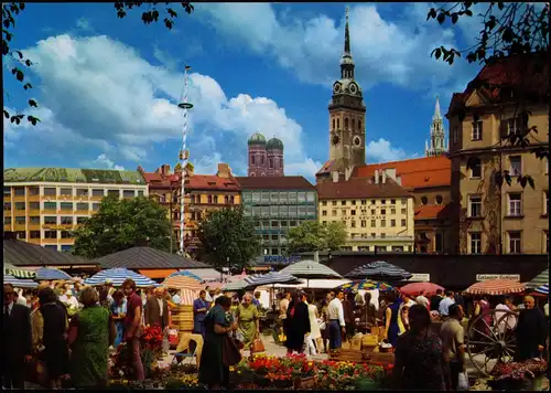 Ansichtskarte München Viktualienmarkt, reges Markttreiben 1980