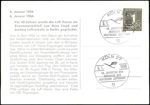 Lufthansa Zusammenschluß von Aero Lloyd Junkers Luftverkehr Berlin 1966