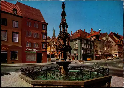 Rottweil (Neckar) Marktbrunnen, Strassen Partie am Café Lorer 1984