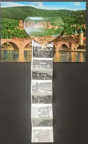 Heidelberg Alte Neckarbrücke und Schloss & Leporello-Bildchen 1970 Leporello