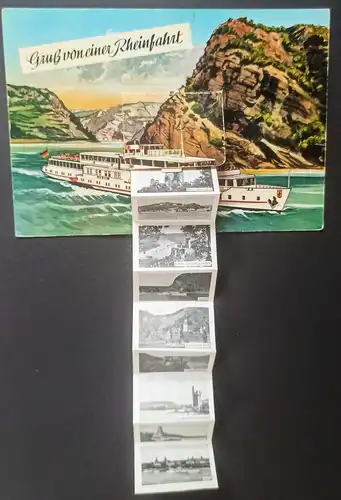 Sankt Goar Rheintal Loreley Rhein Schiff  Leporello-Bildern 1960 Leporello