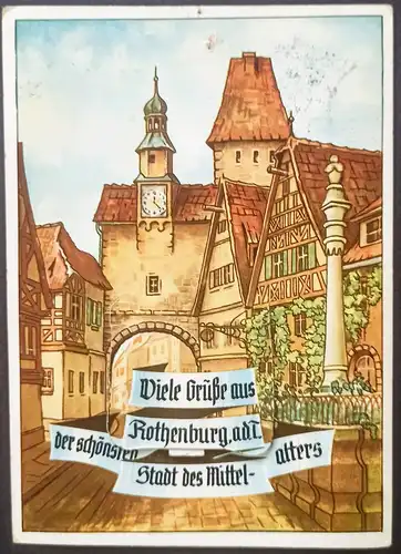 Rothenburg ob der Tauber Mehrbild-AK  Leporello-Ausziehbildern 1957 Leporello