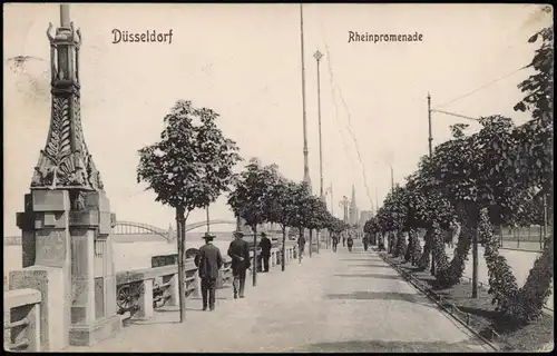 Ansichtskarte Düsseldorf Rheinpromenade 1905  gel. Nach Wien bestellt Stempel